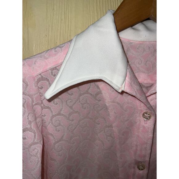 Vintage 70's Shirt Womens Small Pointed Disco Collar Burnout Polyester Button Up - Picture 3 of 9